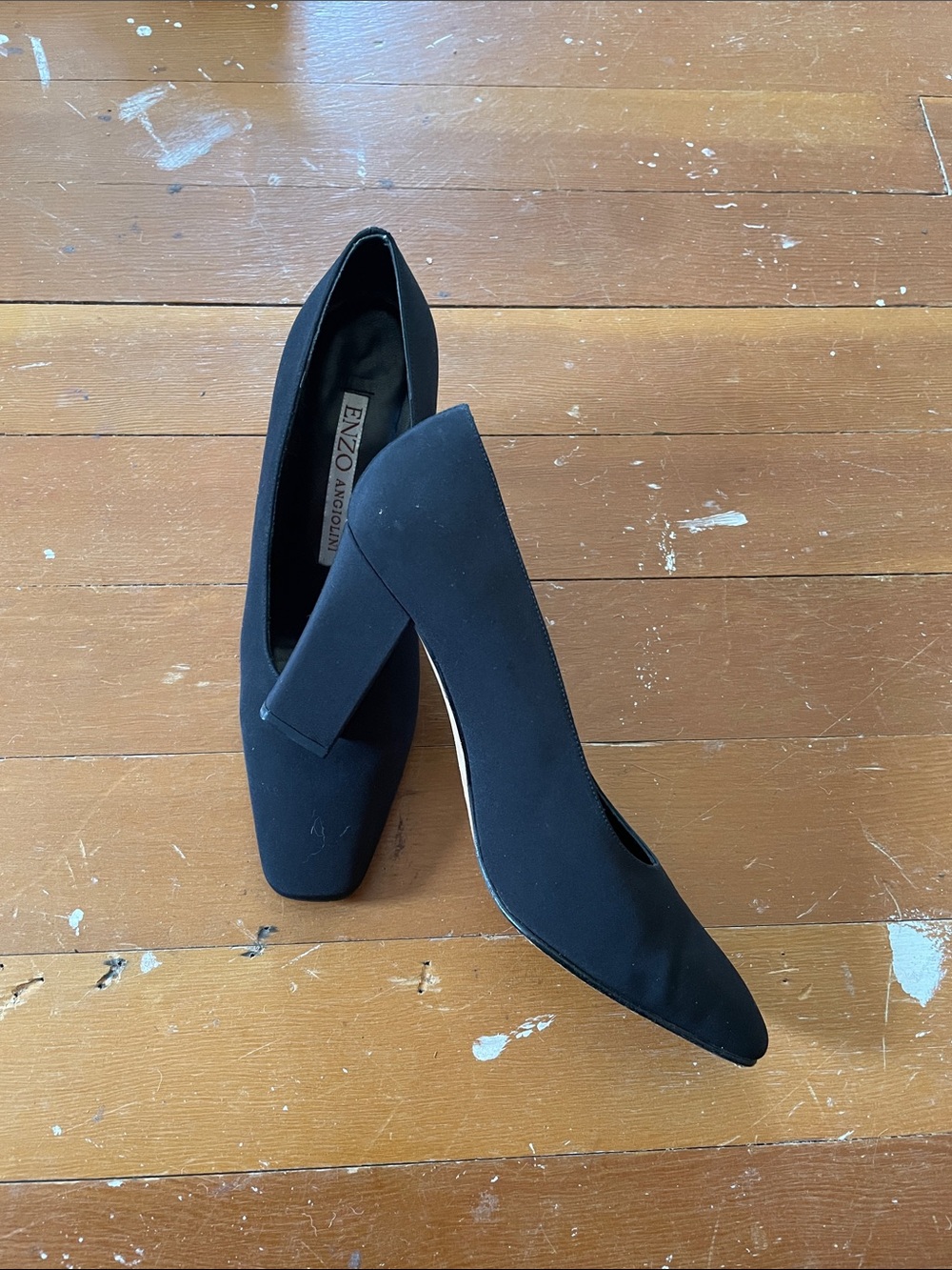 Enzo Angiolini Black Sculpted Block Heel Pumps